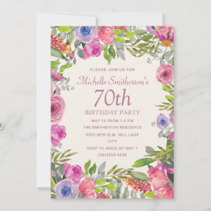 Convite de Aniversário de 70 Anos com Flores Silve