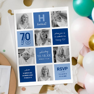 Convite de Aniversário de 70 anos com Foto Azul Mo