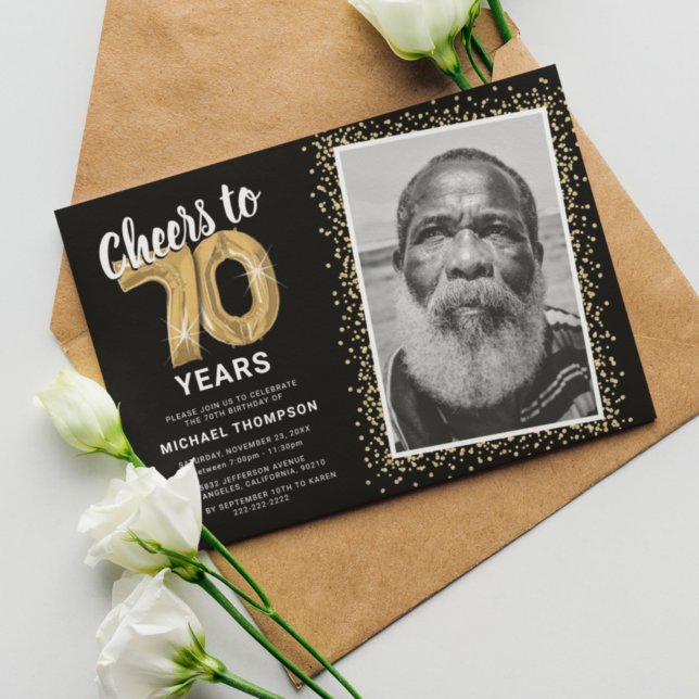 Convite de aniversário de 70 anos com foto Cheers (Criador carregado)