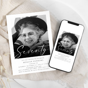 Convite de Aniversário de 70 Anos com Foto em Esti