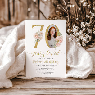 Convite de Aniversário de 70 anos com Foto Floral