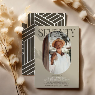 Convite de Aniversário de 70 Anos com Foto Oval Mo