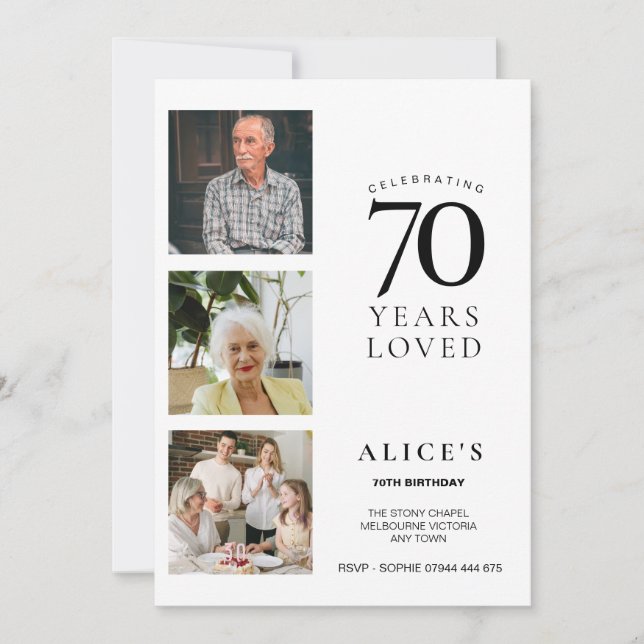 Convite de Aniversário de 70 anos com Foto, Simple (Frente)