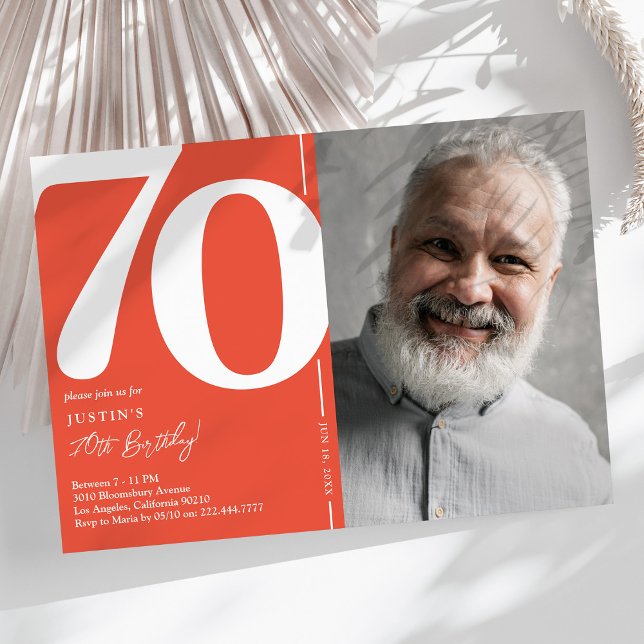 Convite de Aniversário de 70 Anos com Foto Vermelh (Criador carregado)