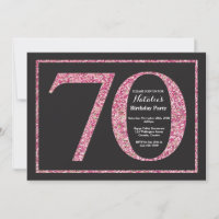 Convite de Aniversário de 70 anos com Glitter Rosa