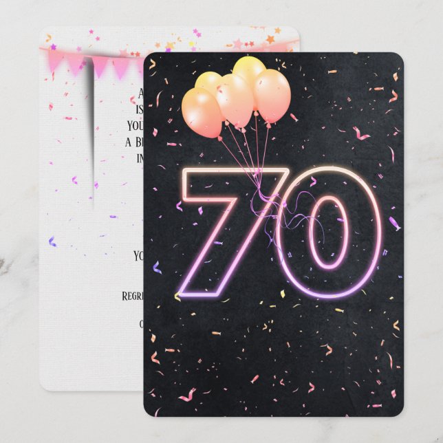 Convite de Aniversário de 70 anos com Letreiro de  (Frente/Verso)