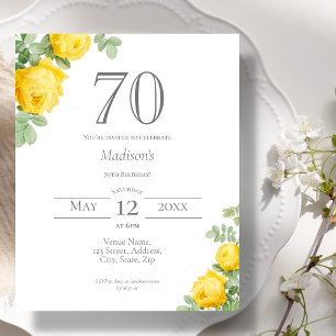 Convite de aniversário de 70 anos com tema floral 