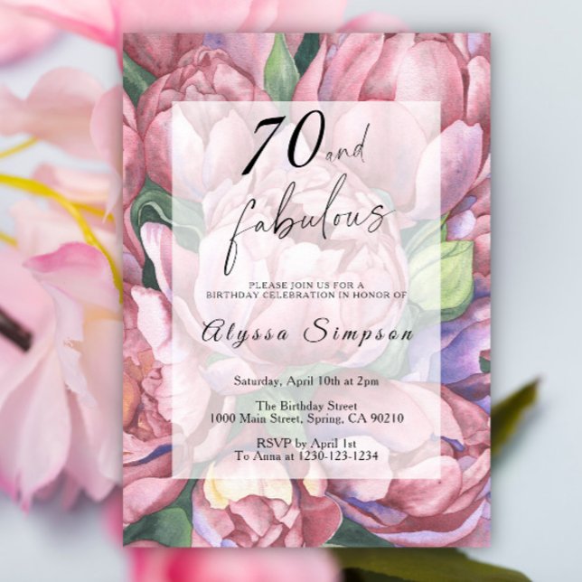 Convite de Aniversário de 70 Anos com Tema Floral  (Criador carregado)