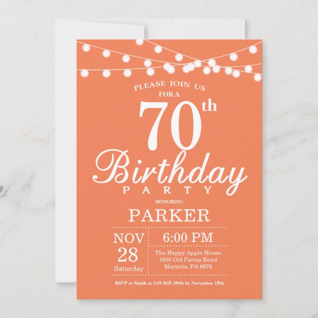 Convite de Aniversário de 70 anos Coral (Frente)