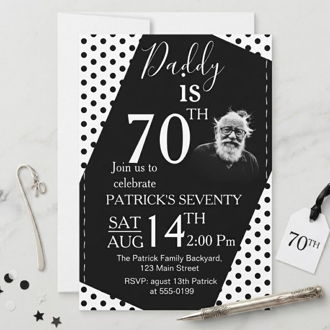 Convite de Aniversário de 70 Anos do Papai com Fot (Criador carregado)