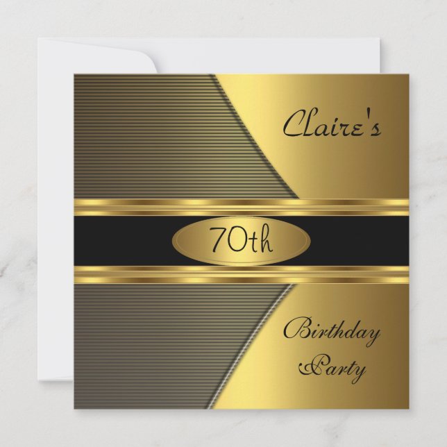 Convite de Aniversário de 70 anos Dourado Preto Le (Frente)
