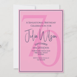 Convite de Aniversário de 70 anos Elegante Rosa &