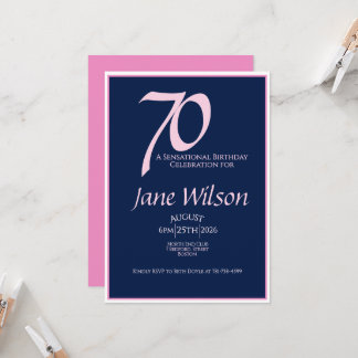 Convite de Aniversário de 70 anos Elegante Rosa Az