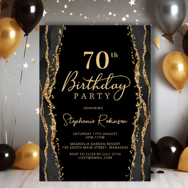 Convite de Aniversário de 70 anos em Ágata Preta e (Criador carregado)