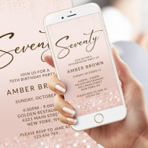Convite de Aniversário de 70 anos em Dourado Rosa
