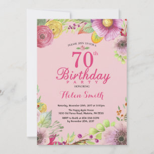 Convite de Aniversário de 70 anos Floral para Mulh