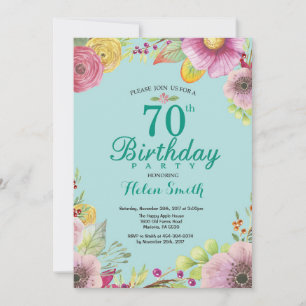Convite de Aniversário de 70 anos Floral para Mulh