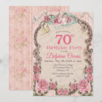 Convite de Aniversário de 70 anos Floral Vintage