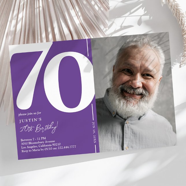 Convite de Aniversário de 70 Anos Foto Roxa Elegan (Criador carregado)