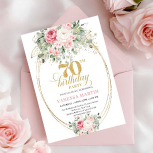 Convite de Aniversário de 70 anos Imprimível Rosa 