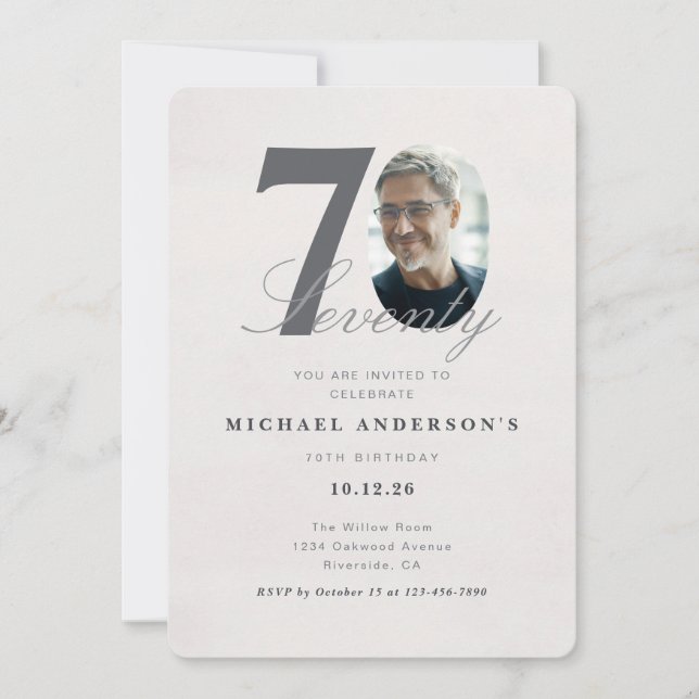 Convite de Aniversário de 70 Anos Minimalista (Frente)