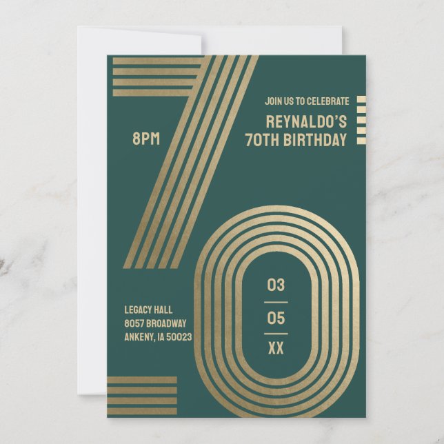 Convite de Aniversário de 70 anos Moderno e Elegan (Frente)