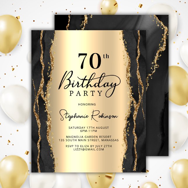 Convite de Aniversário de 70 anos Moderno Preto e  (Criador carregado)