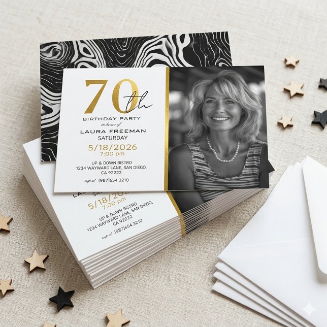 Convite de Aniversário de 70 anos Moderno Preto e  (Criador carregado)