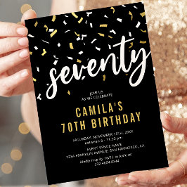 Convite de Aniversário de 70 Anos Moderno Preto e 