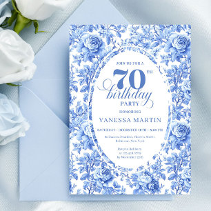 Convite de Aniversário de 70 anos Navy Roses Vinta