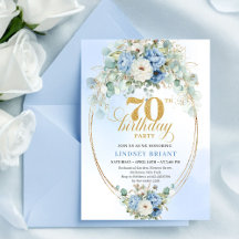 Convite de Aniversário de 70 Anos Peônias Azul Poe