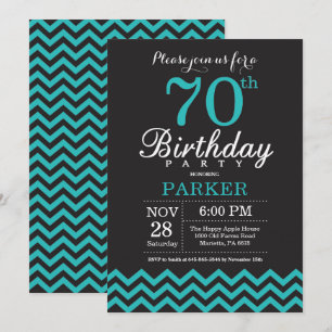 Convite de Aniversário de 70 anos Preto e Azul Tur