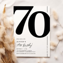 Convite de Aniversário de 70 Anos Preto e Branco E