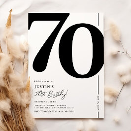 Convite de Aniversário de 70 Anos Preto e Branco E