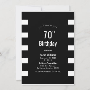 Convite de Aniversário de 70 Anos Preto e Branco S