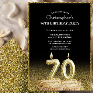 Convite de Aniversário de 70 anos Preto e Dourado