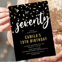 Convite de Aniversário de 70 Anos Preto e Dourado