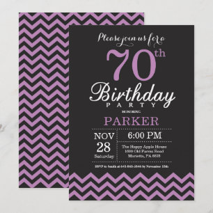 Convite de Aniversário de 70 anos Preto e Roxo
