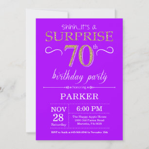 Convite de Aniversário de 70 anos Surpresa Roxo e 