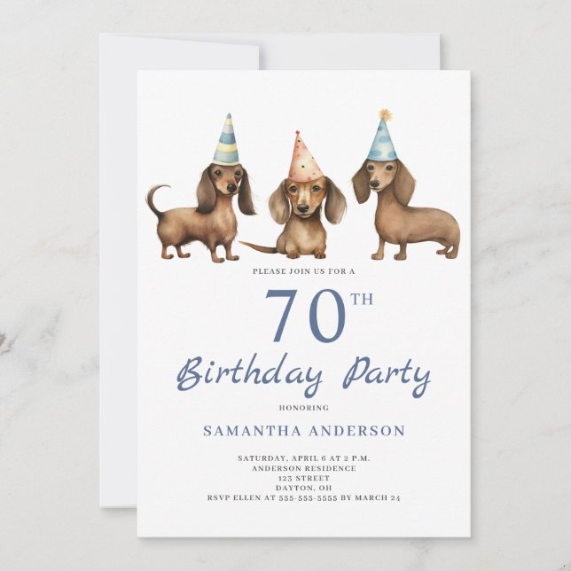 Convite de aniversário de 70 de Cão de Dachshund (Frente)