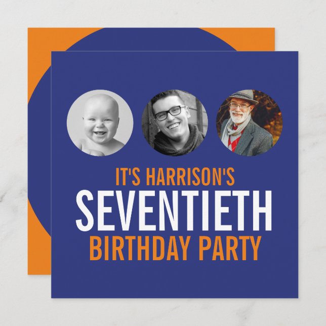 Convite de aniversário de 70 de fotografia cor de  (Frente/Verso)