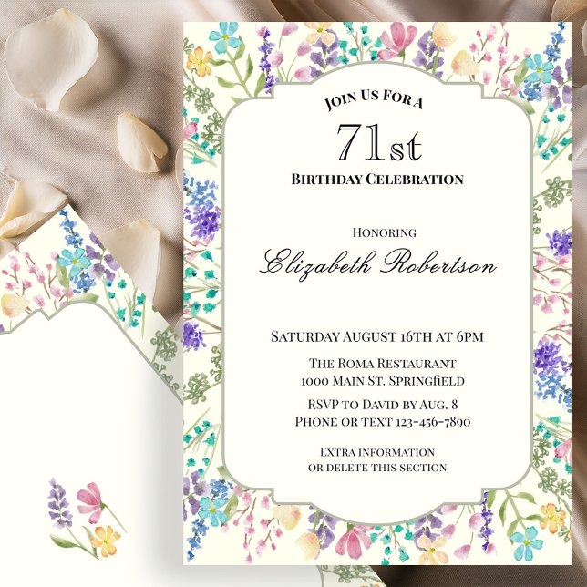 Convite de Aniversário de 71 Anos com Flores Silve (Criador carregado)