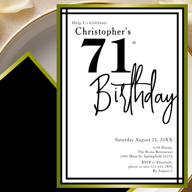 Convite de Aniversário de 71 Anos Moderno Elegante (Criador carregado)