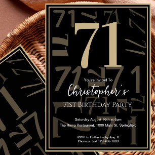 Convite de Aniversário de 71 Anos Moderno Preto Ou