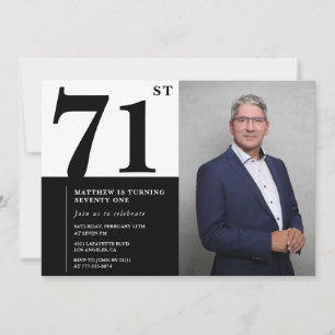 Convite de Aniversário de 71 anos Preto e Branco c