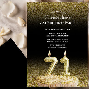 Convite de Aniversário de 71 anos Preto e Dourado