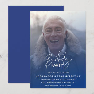 Convite de aniversário de 72 anos azul Festa de an