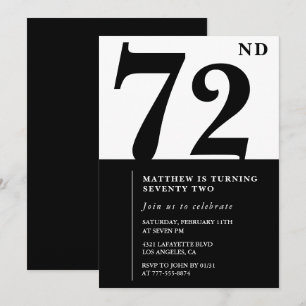 Convite de aniversário de 72 anos Chic Preto e Bra