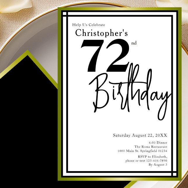 Convite de Aniversário de 72 Anos Moderno Elegante (Criador carregado)