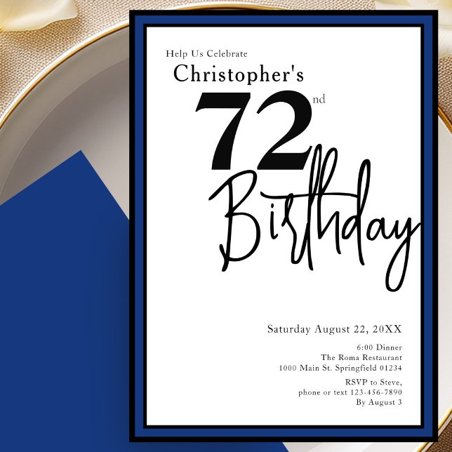 Convite de Aniversário de 72 Anos Moderno Elegante (Criador carregado)